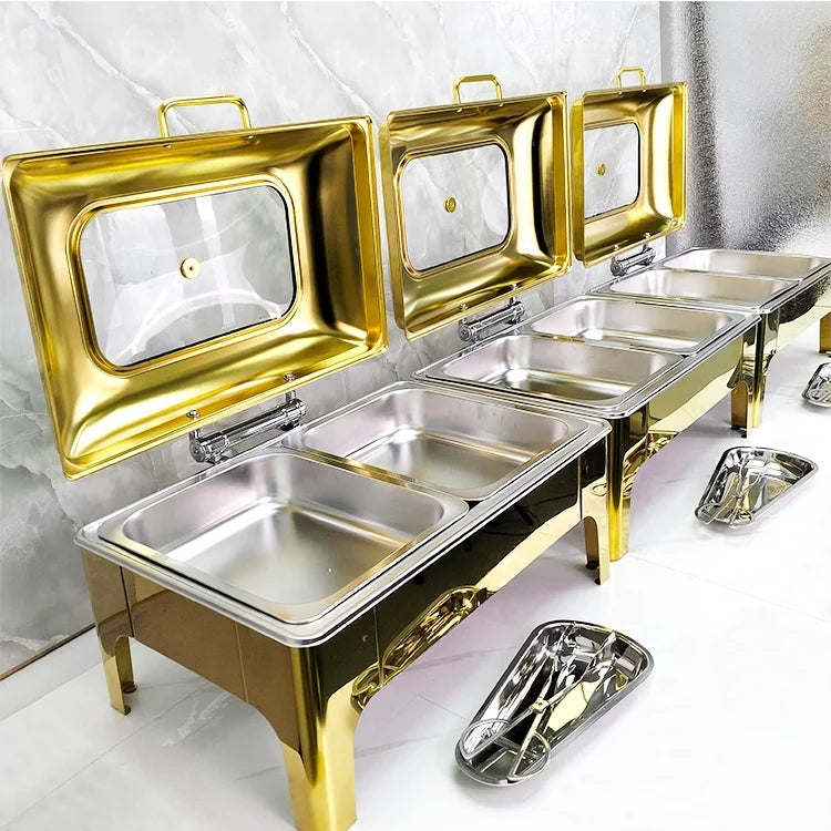 Gold Catering Equipment Buffet Heating Pots Set Stainless