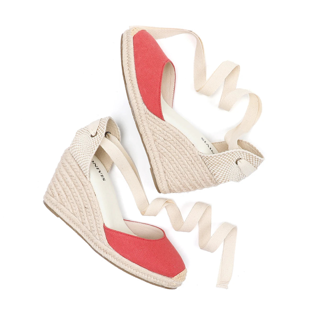 Womens Wedges Espadrille Sandals Red Ankle Strap 7-9cm