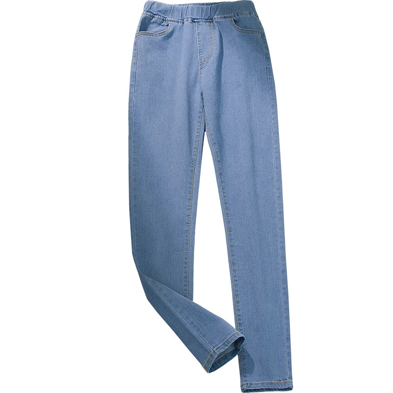 Black 6XL Womens Elastic Waist Jeans Slim Stretch Denim