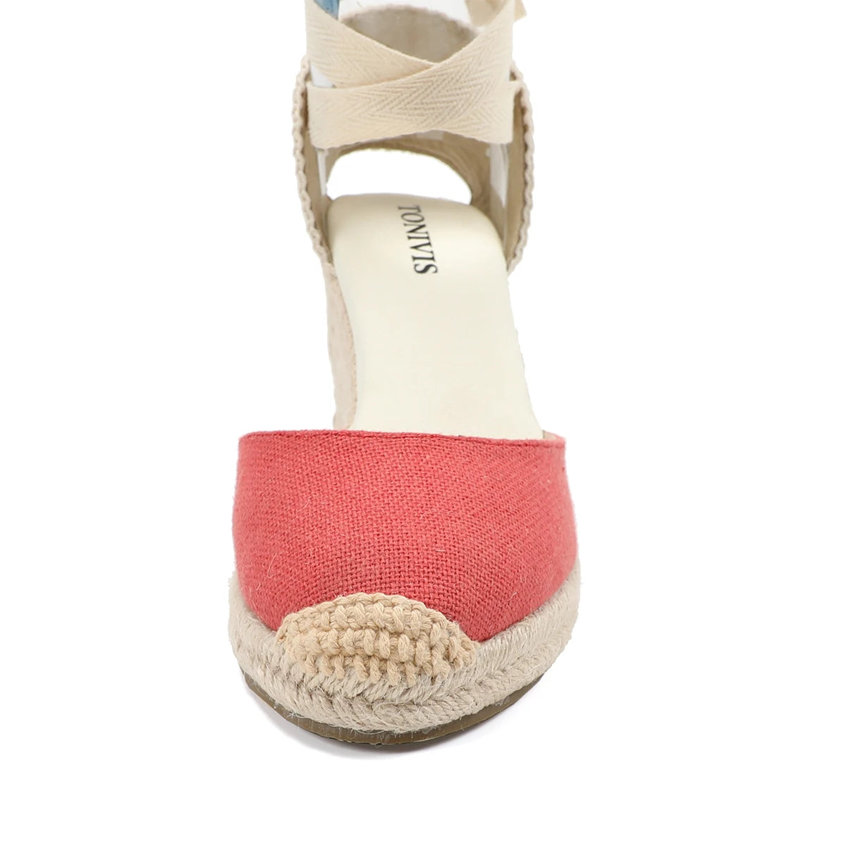 Womens Wedges Espadrille Sandals Red Ankle Strap 7-9cm