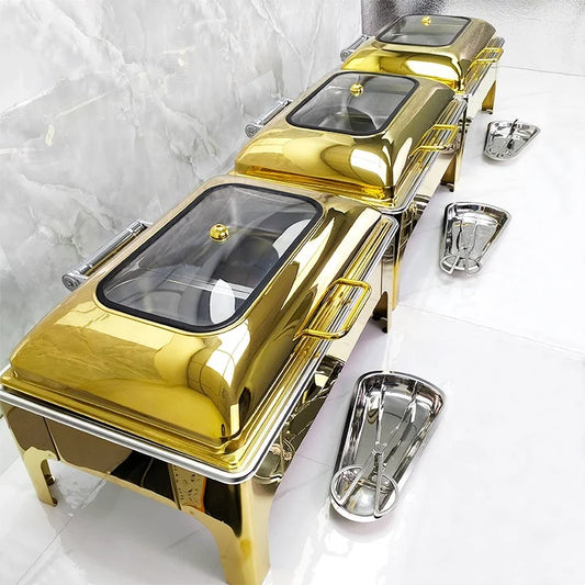 Gold Catering Equipment Buffet Heating Pots Set Stainless