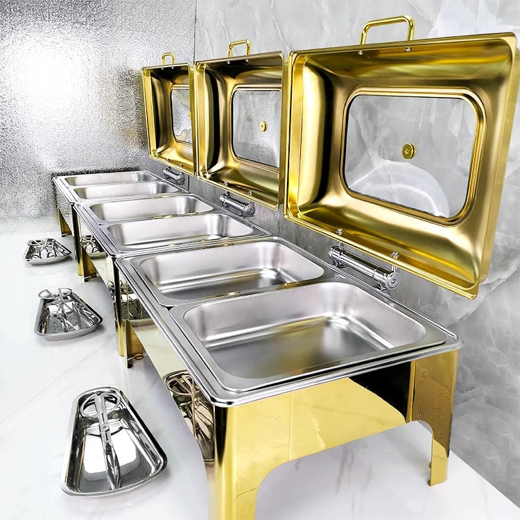Gold Catering Equipment Buffet Heating Pots Set Stainless