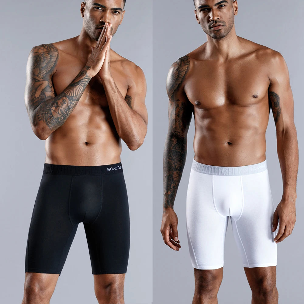 Natural Cotton Long Leg Boxers For Men Underwear Breathable