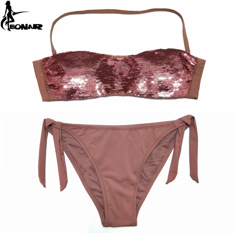 EONAR Sewn Sequin Bikini Set Low Waist Brazilian Cut