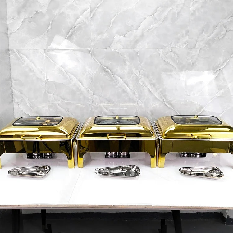 Gold Catering Equipment Buffet Heating Pots Set Stainless