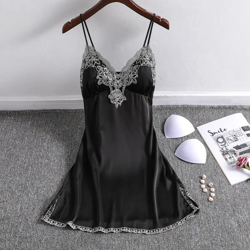 Satin 2 Piece Pajamas Set Strap Top Shorts Sleepwear Lace