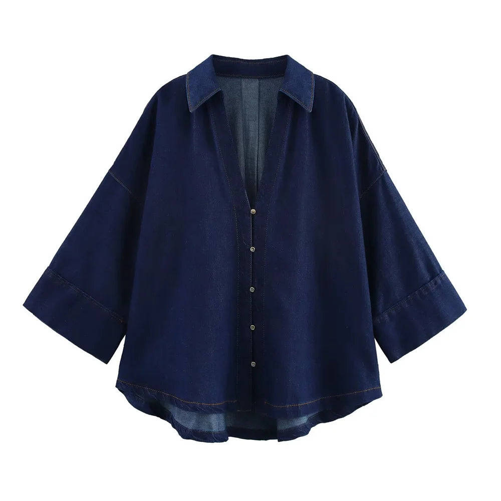 UNIZERA Denim Set Women Loose Fit Shirt And Wide Leg Pants