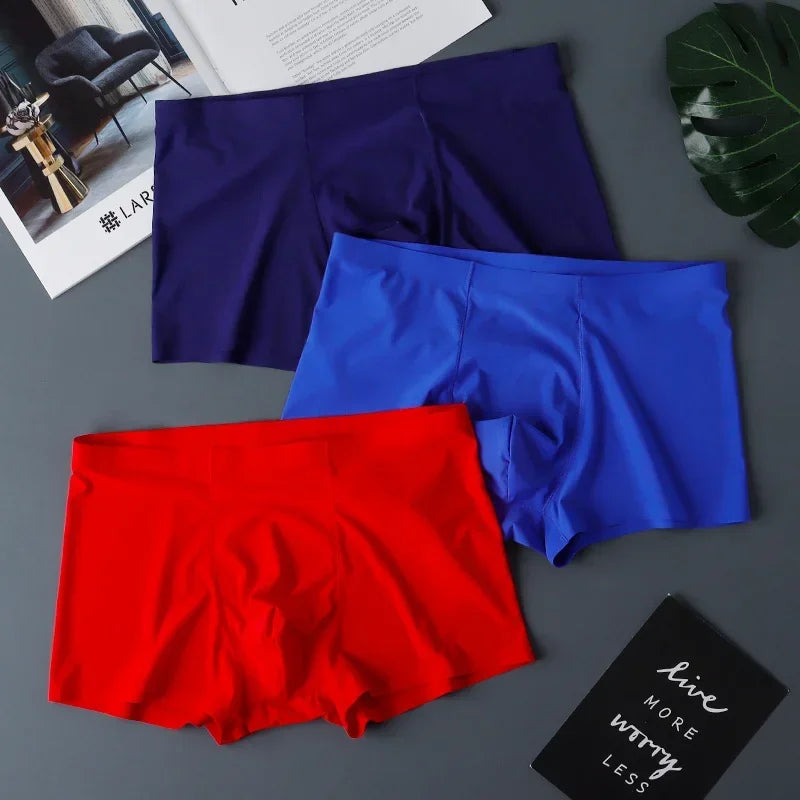 3 Pack Mens Ice Silk Seamless Breathable Plus Size Briefs