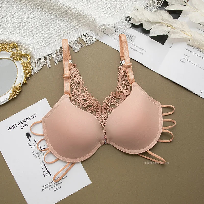 Sexy Silky Seamless Underwire Bra With Floral Embroidery