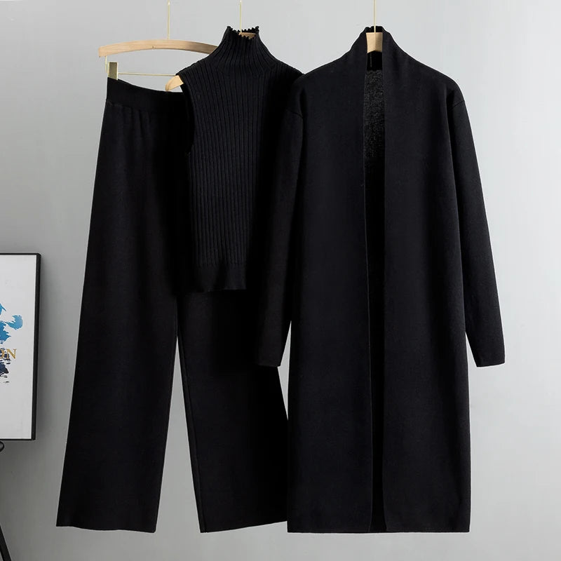 New 3 Piece Solid Tape Patch Tank Top Pants Set With Coat