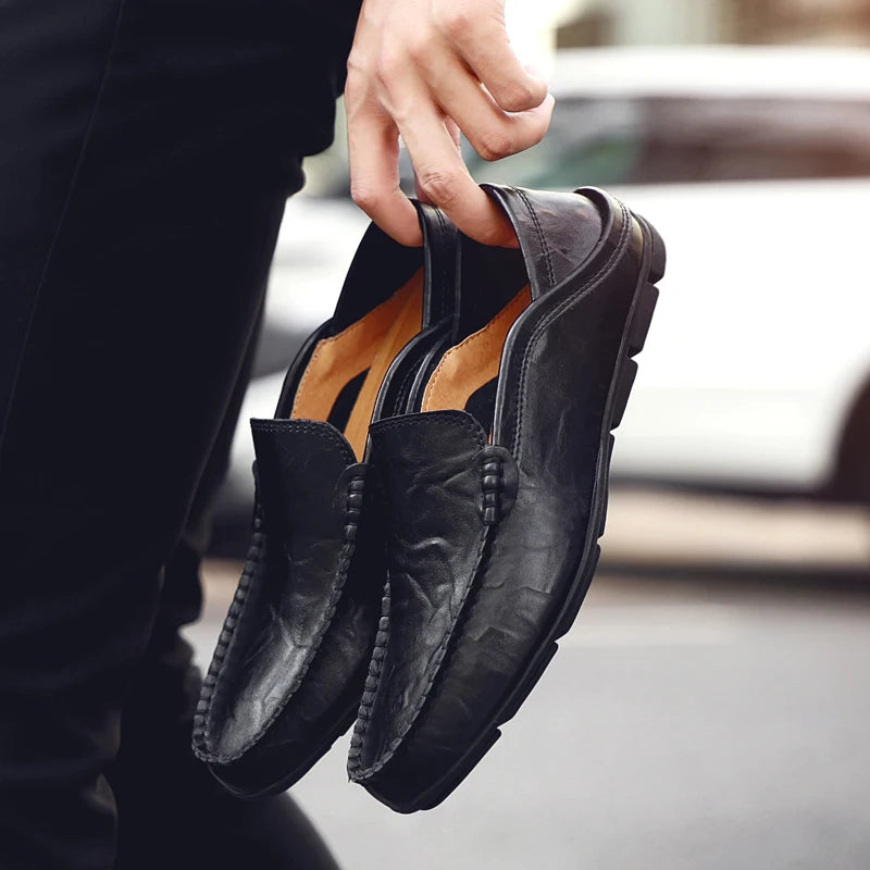 Summer Men Italian Leather Moccasins Slip On Loafers