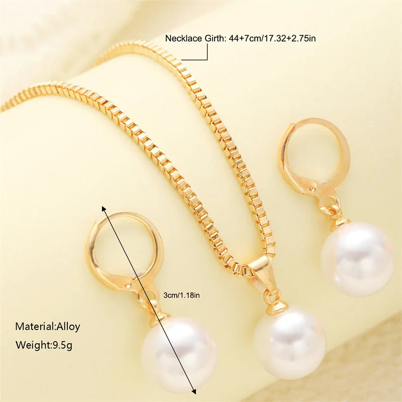 3 Piece Round Pearl Jewelry Set Earrings Pendant Necklace
