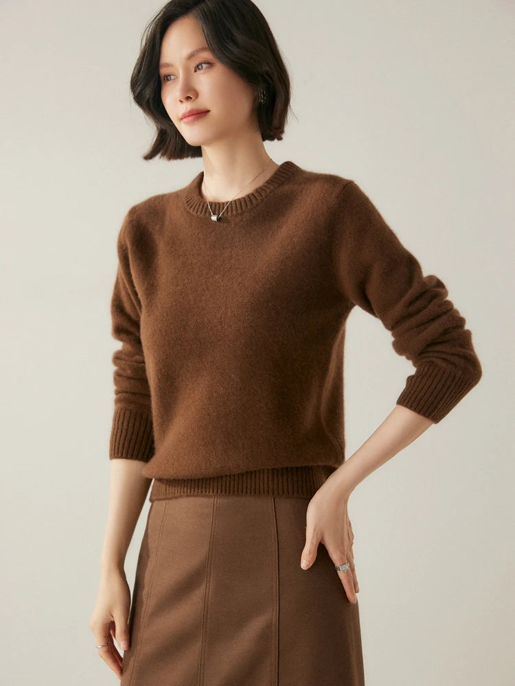 Chic O Neck Cashmere Sweater For Women Solid Color Pullover