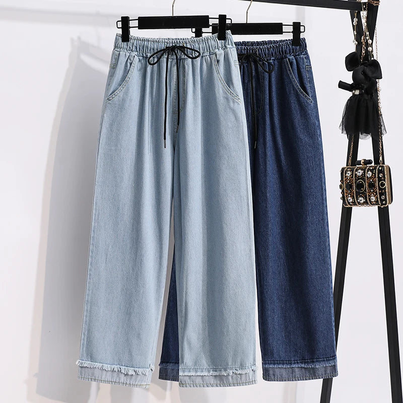 Plus Size High Waist Casual Jeans Loose Wide Leg Denim Fall