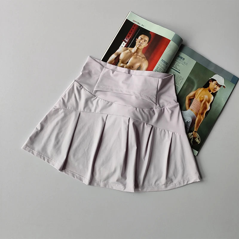 Women High Waist Tennis Skirt With Built In Shorts Gym Yoga