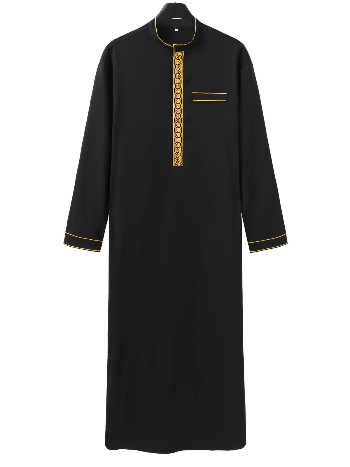 Embroidered Arabic Thobe For Men Stand Collar Elegant Robe