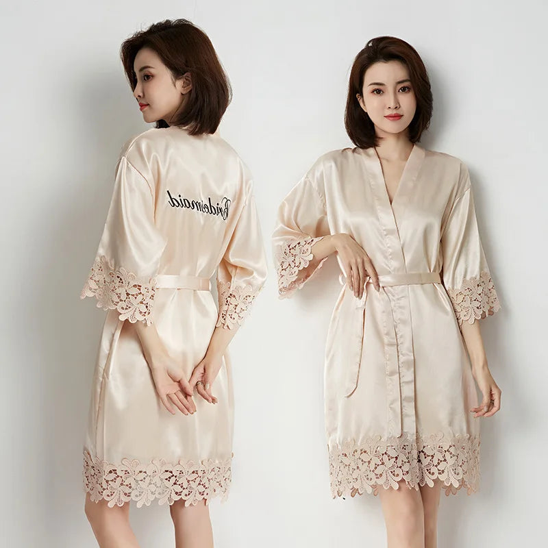 White Wedding Robe Embroidered Mother Bride Kimono Gown