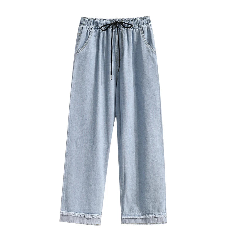 Plus Size High Waist Casual Jeans Loose Wide Leg Denim Fall