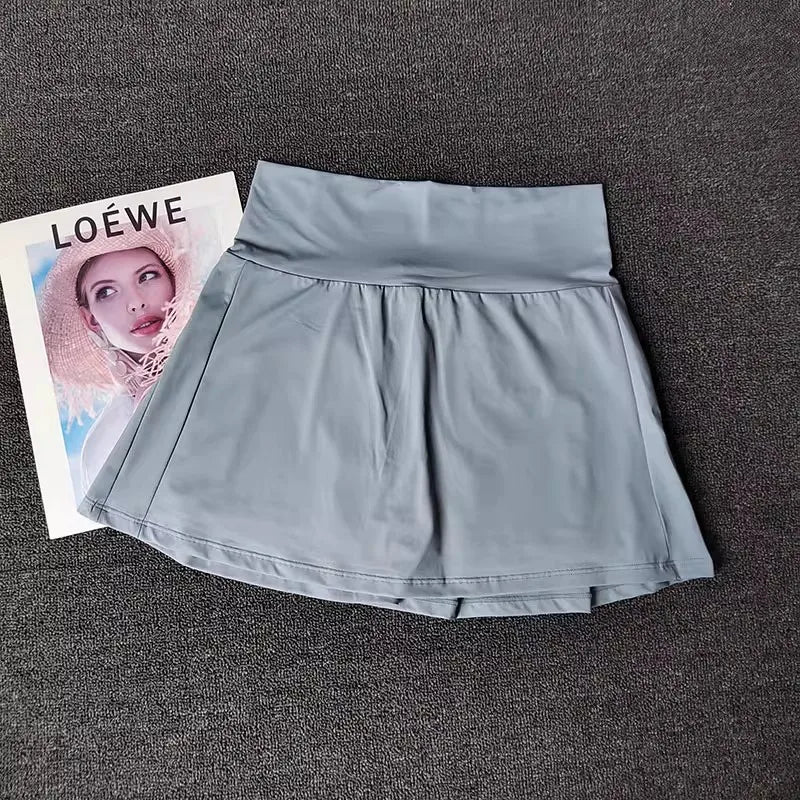 Women High Waist Tennis Skirt With Built In Shorts Gym Yoga