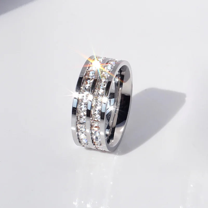 Clear White Stones Ring Stainless Steel 1 And 2 Zircon