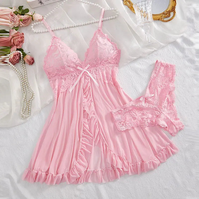 2025 Lace Sleeping Robe Nightgown Set Plus Size Sleepwear