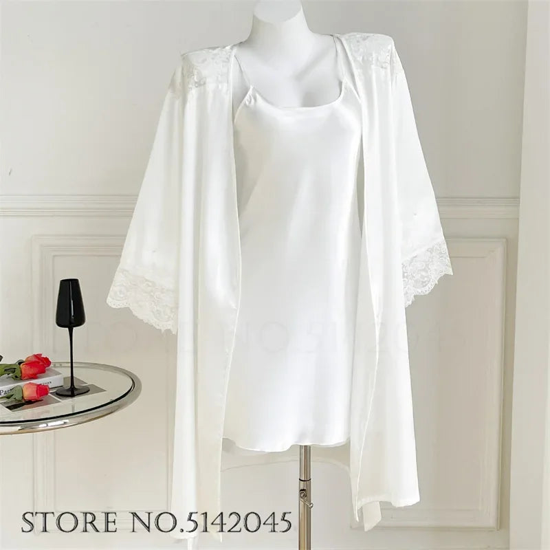 Temptation Lace Nightgown And Robe Set Satin Sleepwear