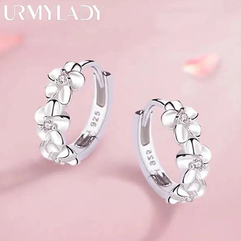 925 Sterling Silver Stud Earrings Crystal Zircon Flower