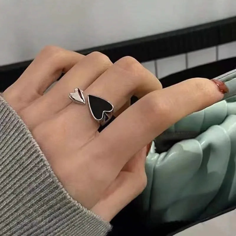 Two Color Black Heart Ring For Women Minimalist Punk Jewelry
