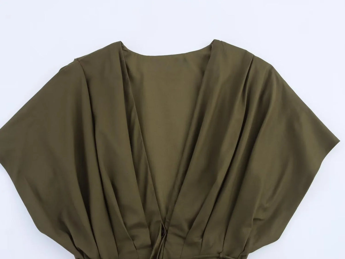 Womens Casual Summer Dress With Draped Sleeves And Collar