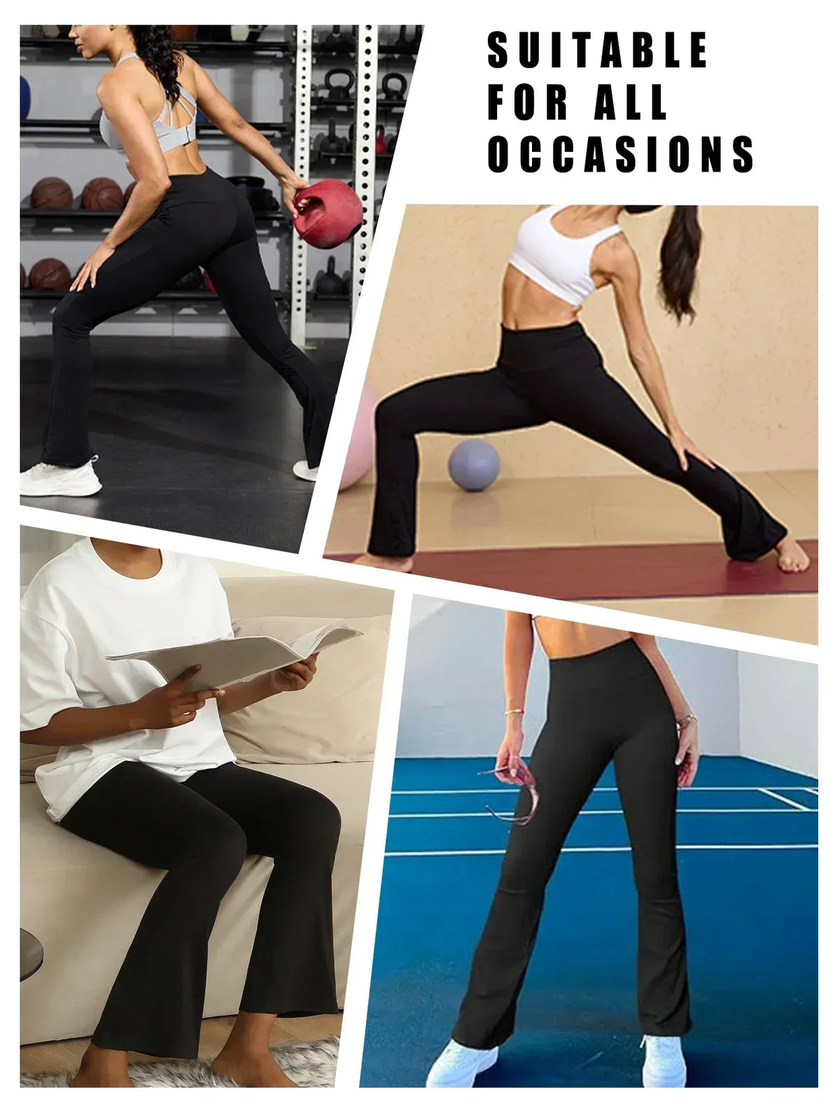 Two Pack Womens Flare Pants Tummy Control Bell Bottoms
