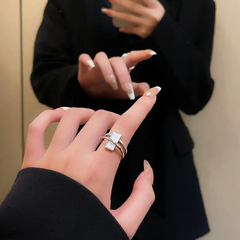 Two Color Black Heart Ring For Women Minimalist Punk Jewelry