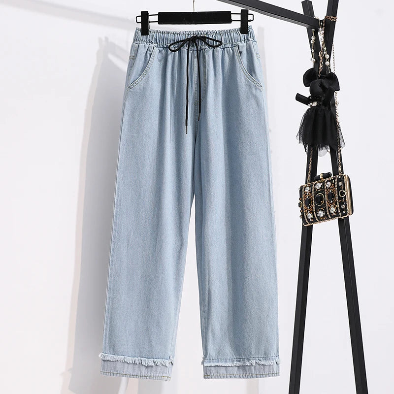 Plus Size High Waist Casual Jeans Loose Wide Leg Denim Fall