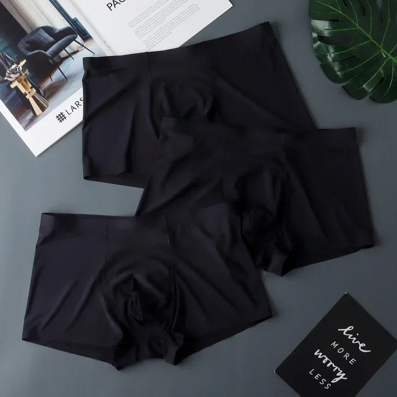 3 Pack Mens Ice Silk Seamless Breathable Plus Size Briefs