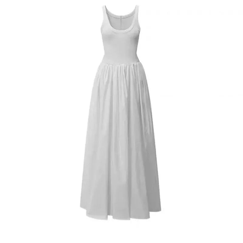 Long Black Dress With High Waist Round Neckline For Parties