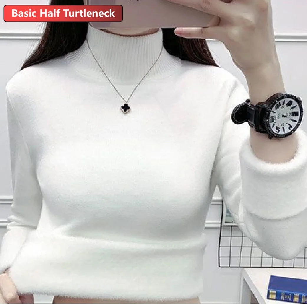 Women Turtleneck Velvet Lined Knit Sweater Thick Warm