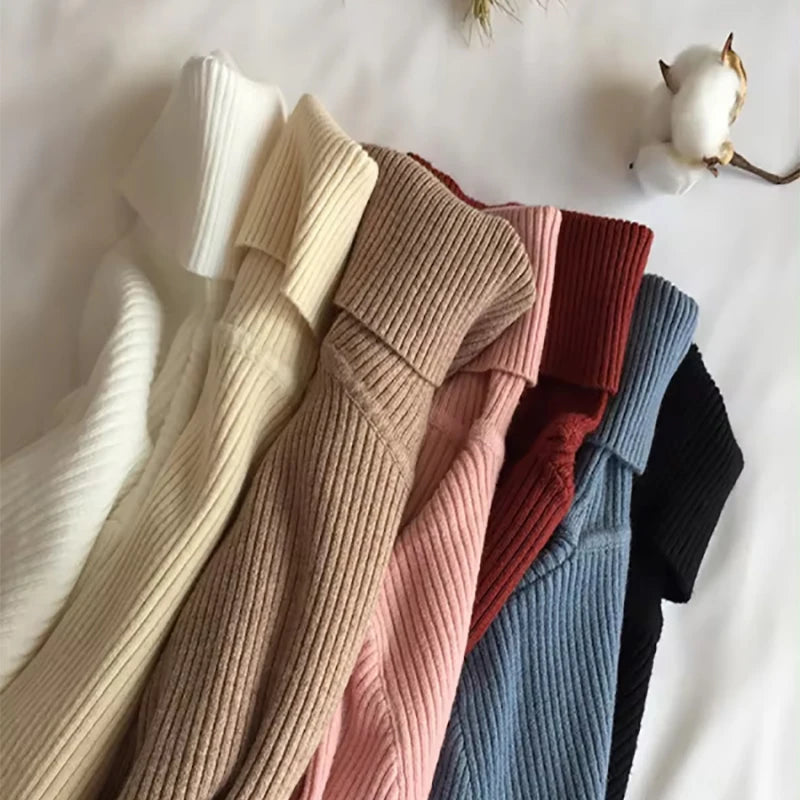 2024 Autumn Thick Knit Sweater For Women Ribbed Turtleneck