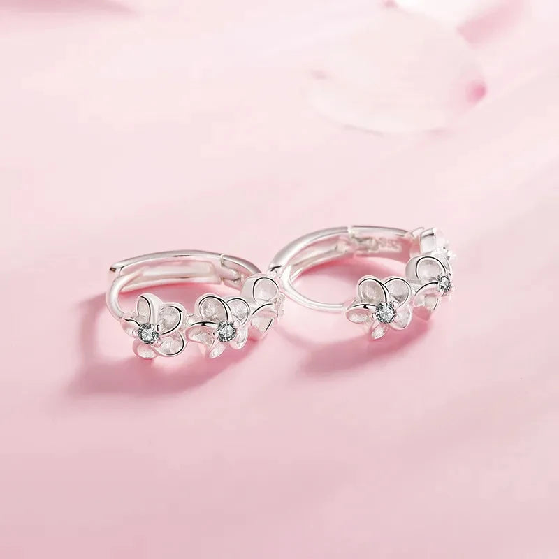 925 Sterling Silver Stud Earrings Crystal Zircon Flower