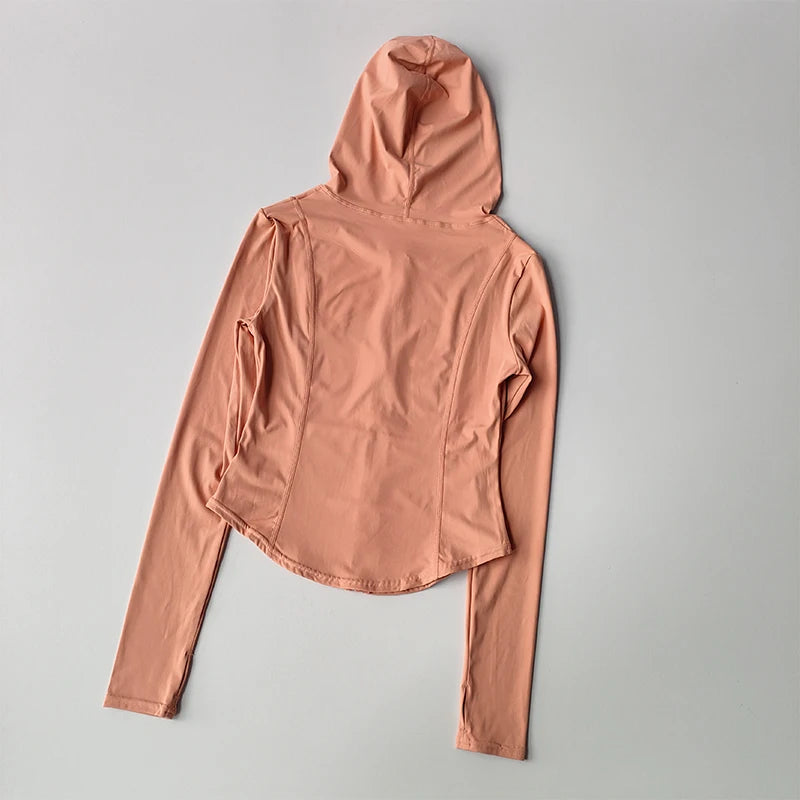 Women Yoga Jacket Long Sleeve Zip Front Hoodie Gym Top