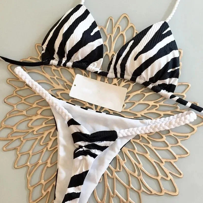 Womens Bikini Split Print Swimwear G String Beach Holiday