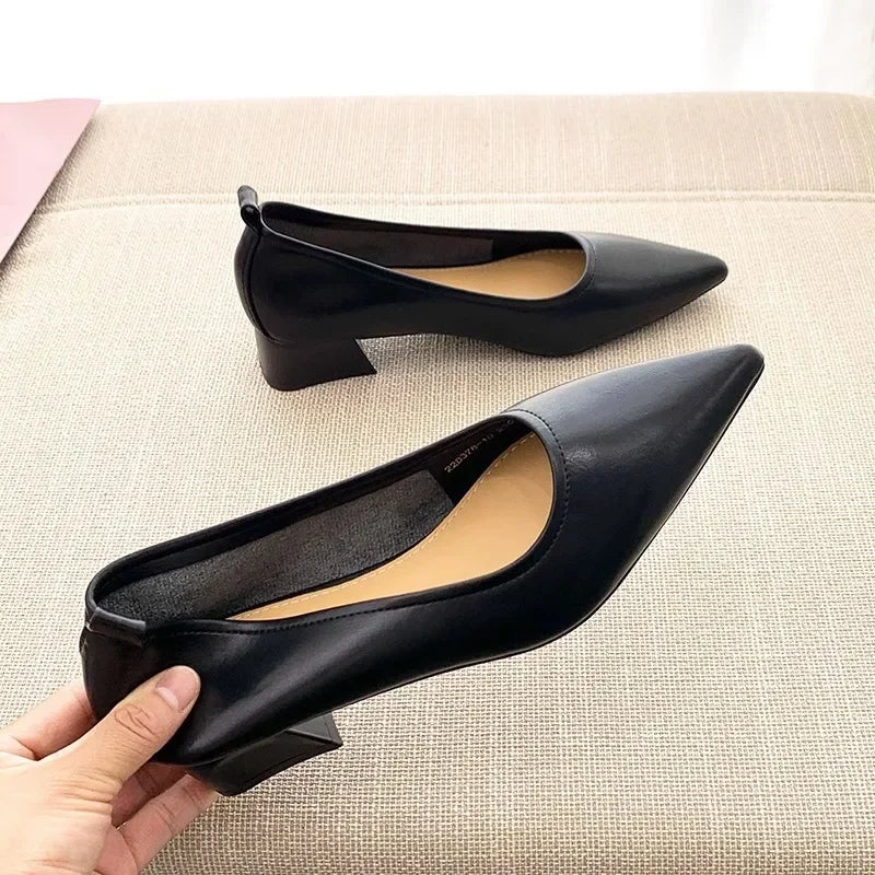 French Nude Single Shoes Soft Leather For Commuting Office