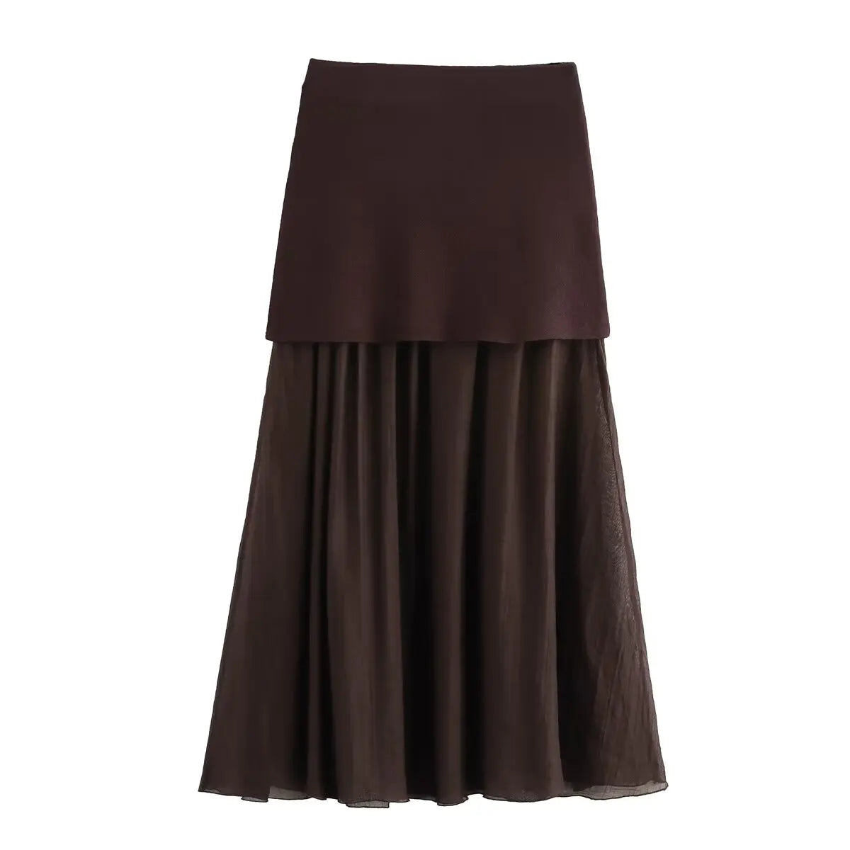 TRAFZA 2025 Women Skirt Set Wine Red Knitted V-Neck Sleeveless Slim Vest +Solid High Waist Zipper Patchwork Long Skirt Street