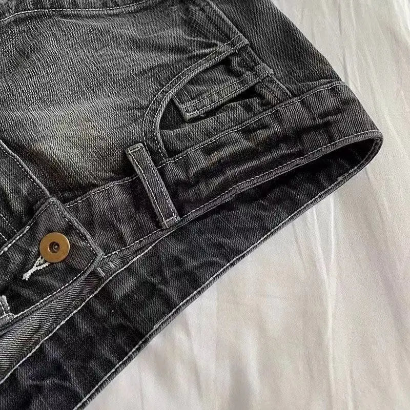 Y2K Denim Mini Shorts Women Low Rise Button Fly Gyaru Style