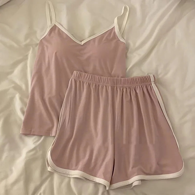 Casual Sports Style Camisoles Shorts Womens Pajamas