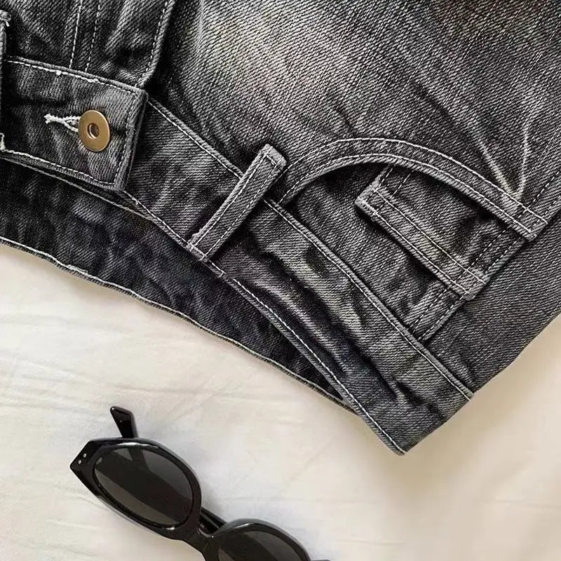 Y2K Denim Mini Shorts Women Low Rise Button Fly Gyaru Style