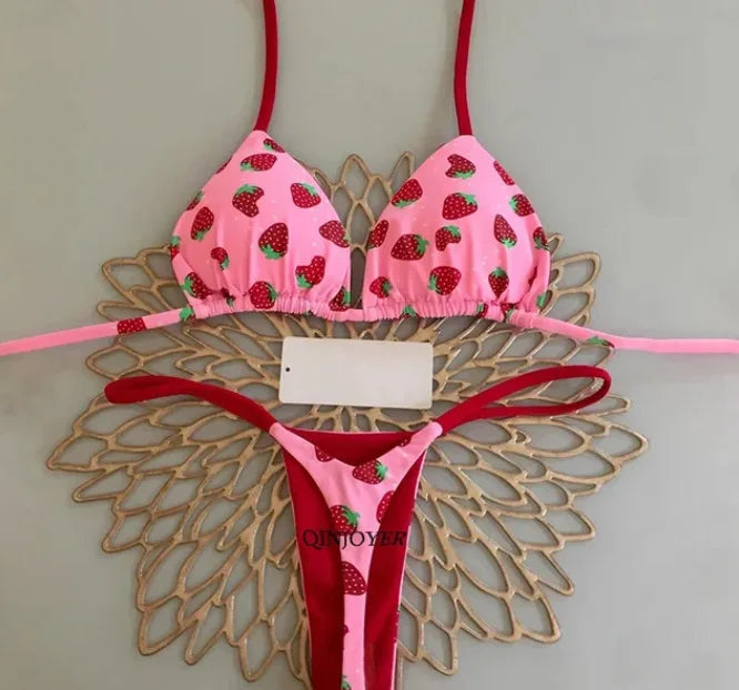 Womens Bikini Split Print Swimwear G String Beach Holiday