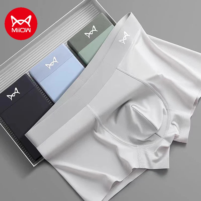 MiiOW Ice Silk Men Boxer Underwear 3Pcs Seamless Trunks