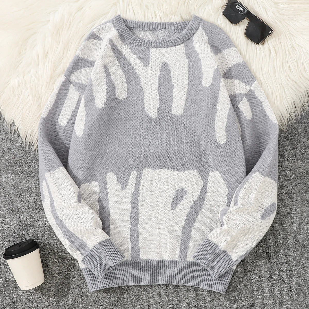 Autumn Winter Irregular Jacquard Pullover Sweater For Men