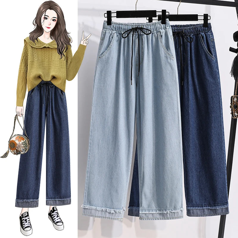 Plus Size High Waist Casual Jeans Loose Wide Leg Denim Fall