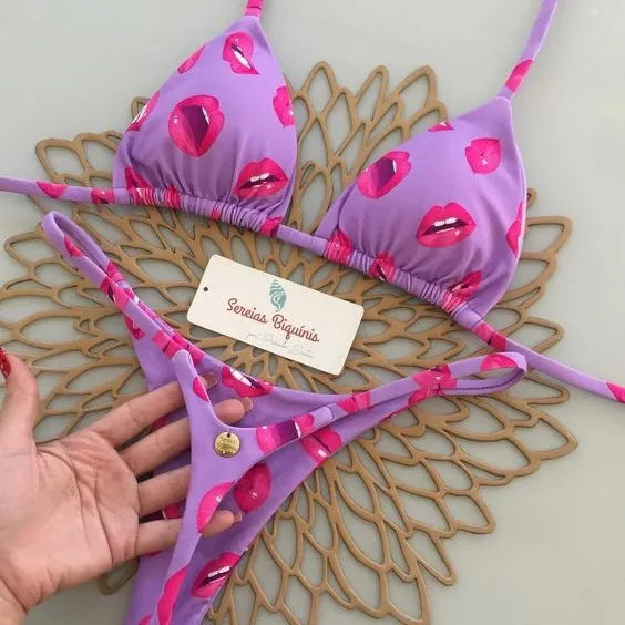 Womens Bikini Split Print Swimwear G String Beach Holiday