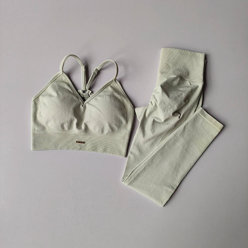 Women Seamless Sports Bra Yoga Set With Quick Dry Leggings